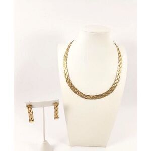 925 Italian Two Tone Silver & Gold Electro Plated Woven Herringbone Jewelry Set